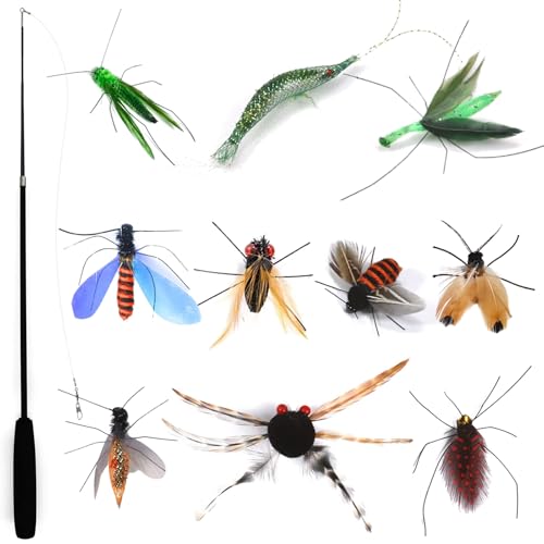 Hjvvr Feder-Katzenspielzeug, 10 Stück simulierte Insekten, necken Zauberstab für Katzen Hjvvr Feder-Katzenspielzeug, 10 Stück simulierte Insekten, necken Zauberstab für Katzen von Hjvvr