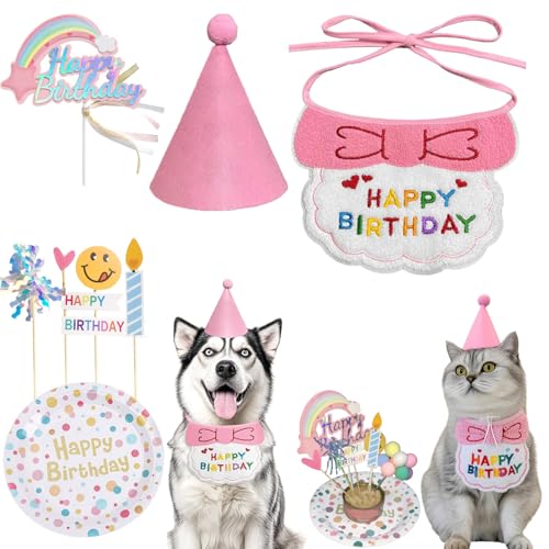 Hjvvr Geburtstagshut für Katzen und Hunde, Haustier-Geburtstagslätzchen-Set, 5-teiliges Kuchenaufsatz, Geburtstagsparty-Dekoration Hjvvr Geburtstagshut für Katzen und Hunde, Haustier-Geburtstagslätzchen-Set, 5-teiliges Kuchenaufsatz, Geburtstagsparty-Dekoration von Hjvvr