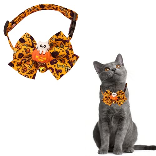 Hjvvr Halloween-Katzenhalsband, Schleife, Kürbis, Katzenhalsband, niedliches Halsband für Kätzchen, Welpen von Hjvvr