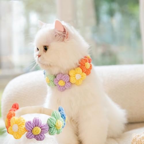 Hjvvr Handgefertigtes gestricktes Blumenkostüm für Hunde und Katzen, niedliches Katzenhalsband in Macaron-Farbe Hjvvr Handgefertigtes gestricktes Blumenkostüm für Hunde und Katzen, niedliches Katzenhalsband in Macaron-Farbe von Hjvvr