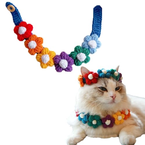 Hjvvr Handgefertigtes gestricktes Blumenkostüm für Hunde und Katzen, niedliches buntes Katzenhalsband, dunkler Regenbogen-Hundestoff für Welpen und Katzen Hjvvr Handgefertigtes gestricktes Blumenkostüm für Hunde und Katzen, niedliches buntes Katzenhalsband, dunkler Regenbogen-Hundestoff für Welpen und Katzen von Hjvvr