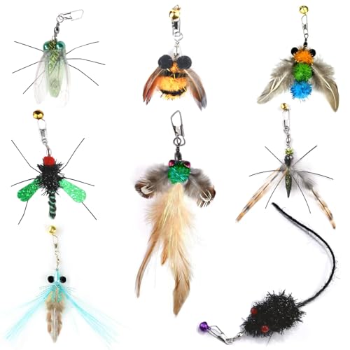 Hjvvr Katzenstab-Spielzeug, 8 Stück, Insekten-Nachbildung, Katzenspielzeug, Teaser-Zauberstab-Aufsatz mit Glocken, Federstraßen-Nachfüllung für Indoor-Kätzchen Hjvvr Katzenstab-Spielzeug, 8 Stück, Insekten-Nachbildung, Katzenspielzeug, Teaser-Zauberstab-Aufsatz mit Glocken, Federstraßen-Nachfüllung für Indoor-Kätzchen von Hjvvr