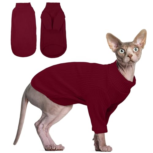 Haarlose Katzen-Weste Rollkragenpullover, atmungsaktiv, entzückende Katzenbekleidung, Pullover Kätzchen-T-Shirts mit Ärmeln, Katzen-Pyjama Jumpsuit für Sphynx, Cornish Rex, Devon Rex, Peterbalg von Hjyokuso