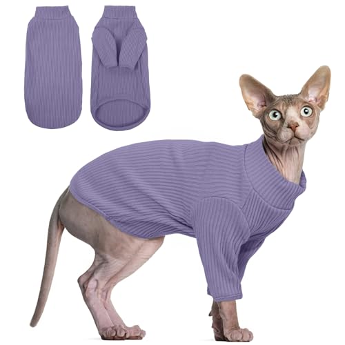 Haarlose Katzen-Weste Rollkragenpullover, atmungsaktiv, entzückende Katzenbekleidung, Pullover Kätzchen-T-Shirts mit Ärmeln, Katzen-Pyjama Jumpsuit für Sphynx, Cornish Rex, Devon Rex, Peterbalg von Hjyokuso