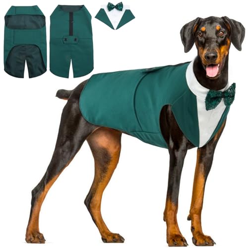 Hjyokuso Hund Smoking Anzug & Bandana Set, Hund Hochzeit Anzug, Hundekostüm für Kleine, Mittlere und Große Hunde, Hundekleidung für Hochzeit, Geburtstage, Partys, Weihnachten und Halloween - Grün Hjyokuso Hund Smoking Anzug & Bandana Set, Hund Hochzeit Anzug, Hundekostüm für Kleine, Mittlere und Große Hunde, Hundekleidung für Hochzeit, Geburtstage, Partys, Weihnachten und Halloween - Grün von Hjyokuso