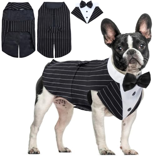 Hjyokuso Hund Smoking Anzug & Bandana Set, Hund Hochzeit Anzug, Hundekostüm für Kleine, Mittlere und Große Hunde, Hundekleidung für Hochzeit, Geburtstage, Partys, Weihnachten und Halloween -Gestreift Hjyokuso Hund Smoking Anzug & Bandana Set, Hund Hochzeit Anzug, Hundekostüm für Kleine, Mittlere und Große Hunde, Hundekleidung für Hochzeit, Geburtstage, Partys, Weihnachten und Halloween -Gestreift von Hjyokuso