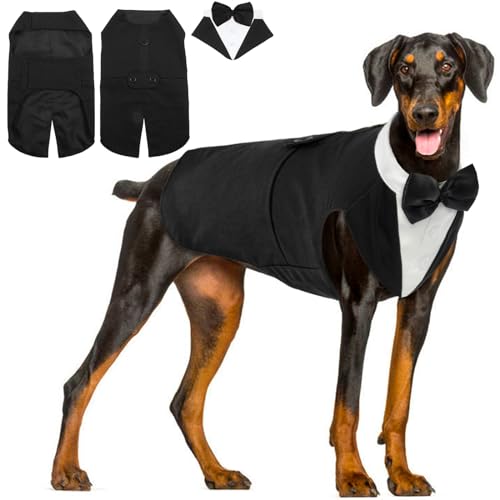 Hjyokuso Hund Smoking Anzug & Bandana Set, Hund Hochzeit Anzug, Hundekostüm für Kleine, Mittlere und Große Hunde, Hundekleidung für Hochzeit, Geburtstage, Partys, Weihnachten und Halloween-Schwarz XL von Hjyokuso