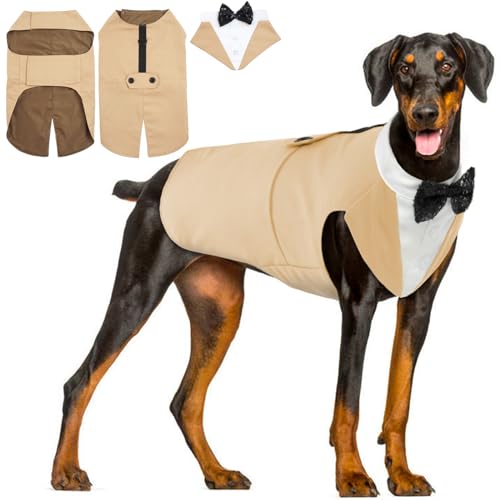 Hjyokuso Hund Smoking Anzug & Bandana Set, Hund Hochzeit Anzug, Hundekostüm für Kleine, Mittlere und Große Hunde, Hundekleidung für Hochzeit, Geburtstage, Partys, Weihnachten und Halloween-Champagner Hjyokuso Hund Smoking Anzug & Bandana Set, Hund Hochzeit Anzug, Hundekostüm für Kleine, Mittlere und Große Hunde, Hundekleidung für Hochzeit, Geburtstage, Partys, Weihnachten und Halloween-Champagner von Hjyokuso