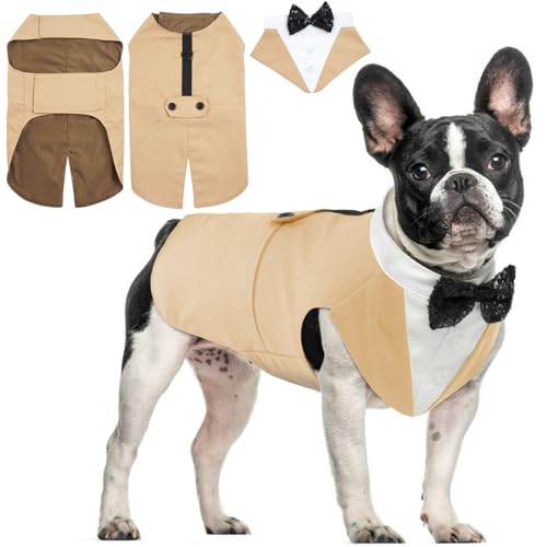 Hjyokuso Hund Smoking Anzug & Bandana Set, Hund Hochzeit Anzug, Hundekostüm für Kleine, Mittlere und Große Hunde, Hundekleidung für Hochzeit, Geburtstage, Partys, Weihnachten und Halloween-Champagner Hjyokuso Hund Smoking Anzug & Bandana Set, Hund Hochzeit Anzug, Hundekostüm für Kleine, Mittlere und Große Hunde, Hundekleidung für Hochzeit, Geburtstage, Partys, Weihnachten und Halloween-Champagner von Hjyokuso