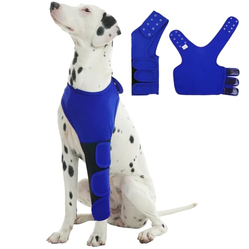 Hjyokuso Hund Schutzanzug für linke Vorderbeine, Ellbogenschoner, Wundschutz für Hunde, Recovery Sleeve, OP Erholungsanzug - Blau, XL von Hjyokuso