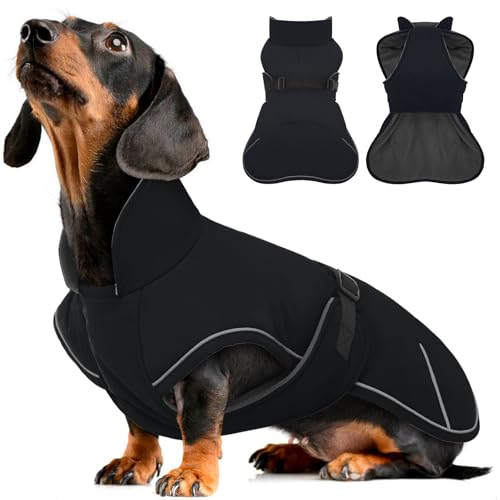 Hjyokuso Hundemantel Dackel, Winddichter Wasserdichter Wintermantel Für Dackel Hunde, Hundejacke Für Große Hunde, Hundemantel Winter Mit Bauchschutz Und Leinenloch, Winterjacken Für Hunde - Schwarz von Hjyokuso