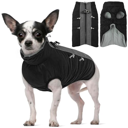 Hjyokuso Hundemantel Wasserdicht, Hundejacke Winter, Hundemantel Mit Geschirr Für Kleine Mittelgroße Grosse Hunde, Winddichte Wintermantel Hund Mit Reflektorstreifen Und ReißVerschluss - XS von Hjyokuso