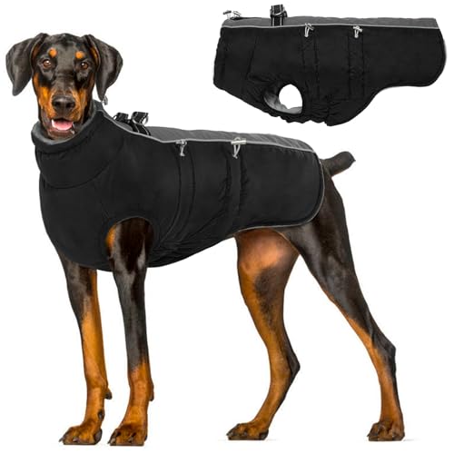 Hjyokuso Hundemantel Wasserdicht, Hundejacke Winter, Hundemantel Mit Geschirr Für Kleine Mittelgroße Grosse Hunde, Winddichte Wintermantel Hund Mit Reflektorstreifen Und ReißVerschluss - XXXL von Hjyokuso