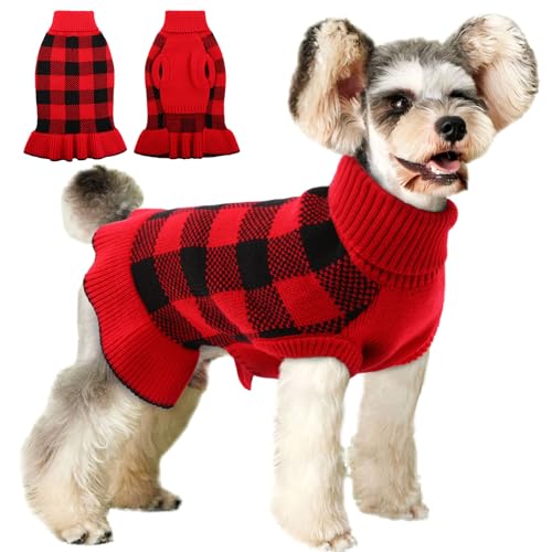 Hjyokuso Hundepullover, Hundemantel, Sweater Gestrickter Pullover für Kleine Hunde, hundepullover mittelgroße Hunde, Hunde Pullover Katzenpullover für Herbst Winter(Rot XS) von Hjyokuso