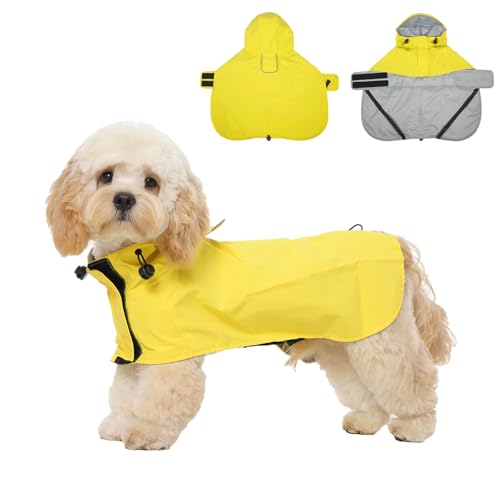 Hjyokuso Regenmantel Hund M, Wasserdicht Hunderegenmantel mit Kapuze, Reflektierende Elemente, Verstellbar, Hundejacke mit Beinschlaufen & Leinenöffnung für kleine mittelgroße große Hunde Gelb Hjyokuso Regenmantel Hund M, Wasserdicht Hunderegenmantel mit Kapuze, Reflektierende Elemente, Verstellbar, Hundejacke mit Beinschlaufen & Leinenöffnung für kleine mittelgroße große Hunde Gelb von Hjyokuso