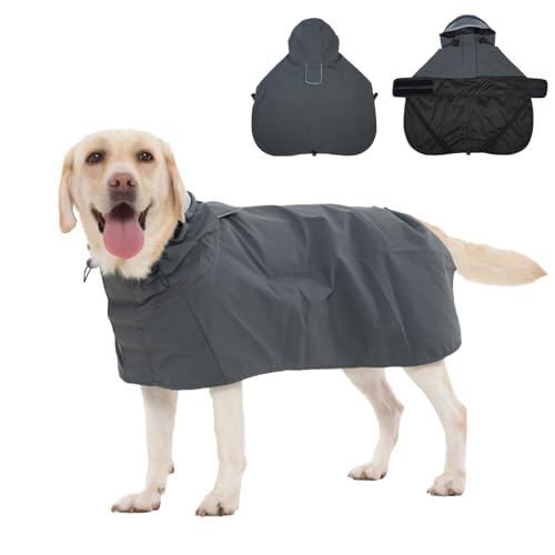 Hjyokuso Regenmantel Hund XXL, Wasserdicht Hunderegenmantel mit Kapuze, Reflektierende Elemente, Verstellbar, Hundejacke mit Beinschlaufen & Leinenöffnung für kleine mittelgroße große Hunde Grau Hjyokuso Regenmantel Hund XXL, Wasserdicht Hunderegenmantel mit Kapuze, Reflektierende Elemente, Verstellbar, Hundejacke mit Beinschlaufen & Leinenöffnung für kleine mittelgroße große Hunde Grau von Hjyokuso