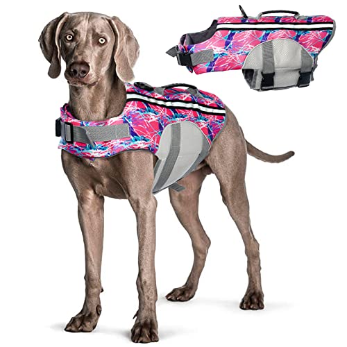 Hjyokuso Schwimmweste Hund, Hundeschwimmweste, Hunde Schwimmhilfe, Ripstop & Reflektierende, Größenverstellbar mit Starkem Auftrieb und Rettungsgriff zum Schwimmen, Bootfahren und Kanufahren -XL von Hjyokuso
