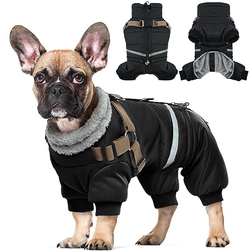 Hjyokuso Wasserdichter Hundemantel, Hundejacke mit Geschirr, Wintermantel Hund für kleine Mittel Große Hunde, Winddichte Winterjacke Hund Outfit mit Reflektierender Streifen und Reißverschluss S-XL von Hjyokuso