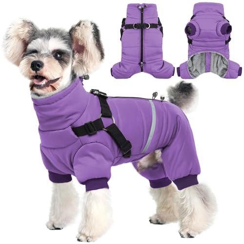 Hjyokuso Wasserdichter Hundemantel, Hundejacke mit Geschirr, Wintermantel Hund für kleine Mittel Große Hunde, Winddichte Winterjacke Hund Outfit mit Reflektierender Streifen und Reißverschluss S-XL von Hjyokuso