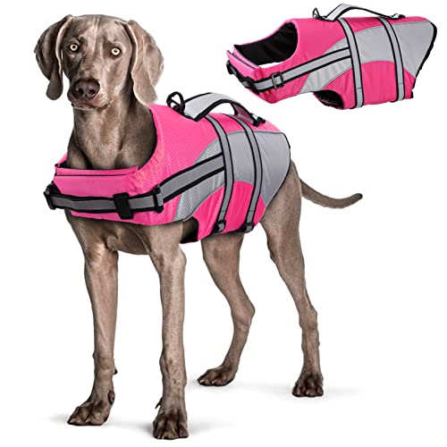 Hjyokuso Schwimmweste Hund, Hundeschwimmweste, Hunde Schwimmhilfe, Ripstop & Reflektierende, Größenverstellbar mit Starkem Auftrieb und Rettungsgriff zum Schwimmen, Bootfahren und Kanufahren von Hjyokuso