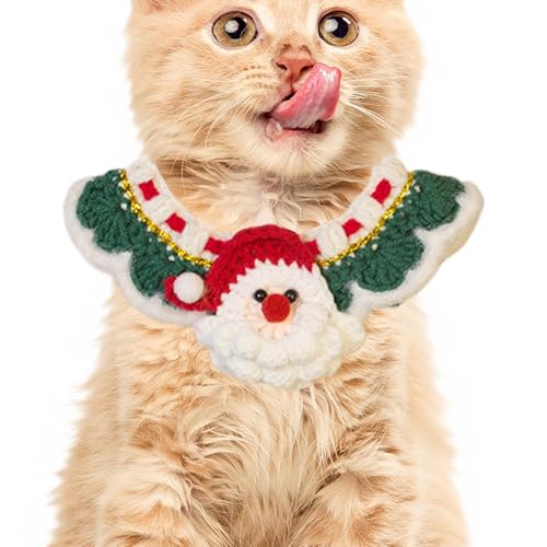 Hlagmix Feiertagskatzenhalsband, Weihnachtskatzenschal | Weihnachtskätzchen-Weihnachtsmann-Muster Bandanas | Niedlicher Weihnachtsdekorationsschal, weiches Haustier-Winter-Halswärmerkostüm für kleine, von Hlagmix