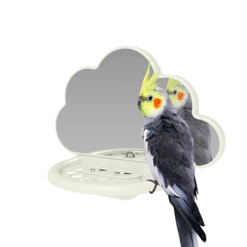 Hlagmix Nymphensittichspiegel für Käfig, Vogelspiegel mit Sitzstange - Vogelsitzständer, Vogelspielzeug,Sitzstange für Papageien, Nymphensittiche, Vogelspiegel mit Futternapf für Sittiche, von Hlagmix