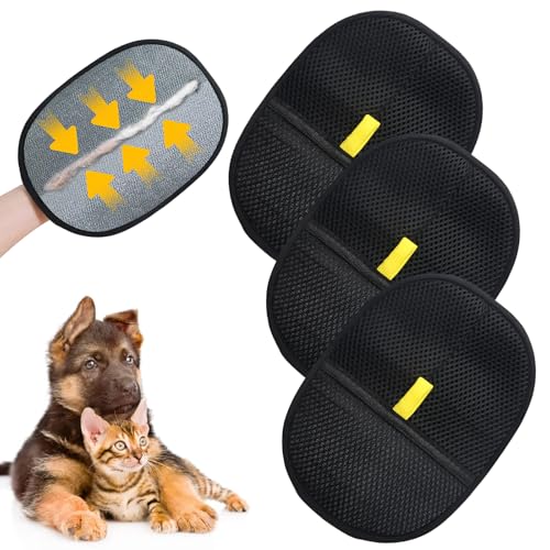 Hlayshing 3 Stück Fur Magnet Glove,Tierhaarentferner Handschuh,Pet Grooming Gloves,Wiederverwendbare Fellpflegehandschuhe für Haustiere,Antistatische Haarentfernung an Sofa & Kleidung von Hlayshing