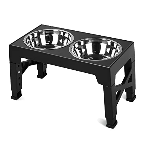 Hlennotor Erh?Hte Hunden?Pfe mit 2 Futtern?Pfen Aus Edelstahl, 5-Fach H?Henverstellbar f¨¹r Kleine und Gro?E Hunde, Schwarz von Hlennotor