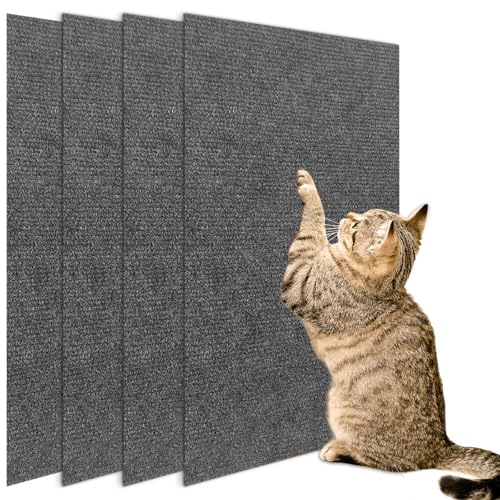 4 Stück Kratzmatte Katze 30x60 cm, Kratzbrett Katzenspielzeug Selbstklebend, Kratzteppich Kratzschutz für Hund, Hochdichtes Verschleißfestes Sisalteppich für Sofa Decken Betten Möbel Tür Wand Indoor von Hlimior