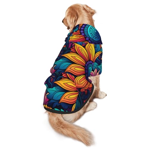 Anime Sonnenblumen-Hunde-Kapuzenpullover für mittelgroße und große Hunde, weiche Polyester-Haustierkleidung, geeignet für alle Jahreszeiten von Hmbgfw