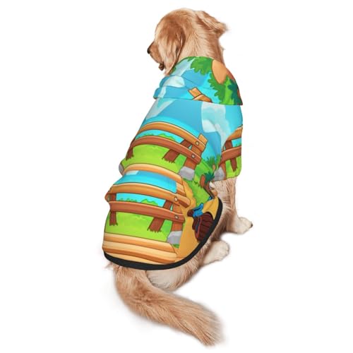 Cartoon Seaside Park Hunde-Kapuzenpullover für mittelgroße und große Hunde – weiche Polyester-Haustierkleidung, geeignet für alle Jahreszeiten von Hmbgfw