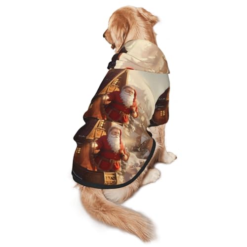 Fliegender Weihnachtsmann Hunde-Kapuzenpullover für mittelgroße und große Hunde – weiche Polyester-Haustierkleidung, geeignet für alle Jahreszeiten von Hmbgfw