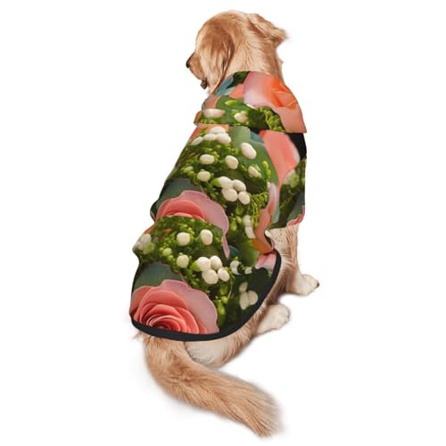 Hunde-Kapuzenpullover mit rosa Rosen für mittelgroße und große Hunde – weiche Polyester-Haustierkleidung, geeignet für alle Jahreszeiten von Hmbgfw