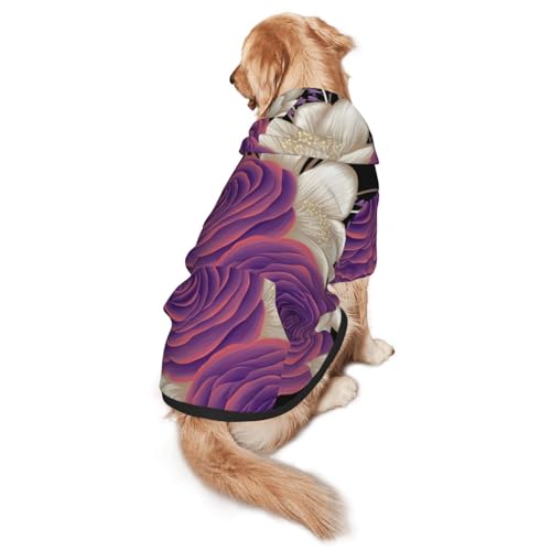 Hunde-Kapuzenpullover mit violetten und weißen Blumen für mittelgroße und große Hunde – weiche Polyester-Haustierkleidung, geeignet für alle Jahreszeiten von Hmbgfw