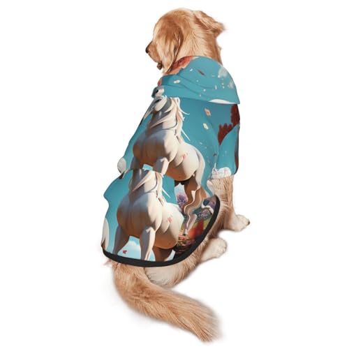 Hunde-Kapuzenpullover mit weißem Hengst unter dem Pfirsichblütenbaum, für mittelgroße und große Hunde, weiche Polyester-Haustierkleidung, geeignet für alle Jahreszeiten von Hmbgfw