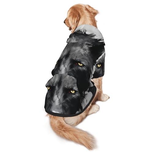 Schwarzer Wolfskopf Hunde-Kapuzenpullover für mittelgroße und große Hunde - weiche Polyester-Haustierkleidung, geeignet für alle Jahreszeiten von Hmbgfw