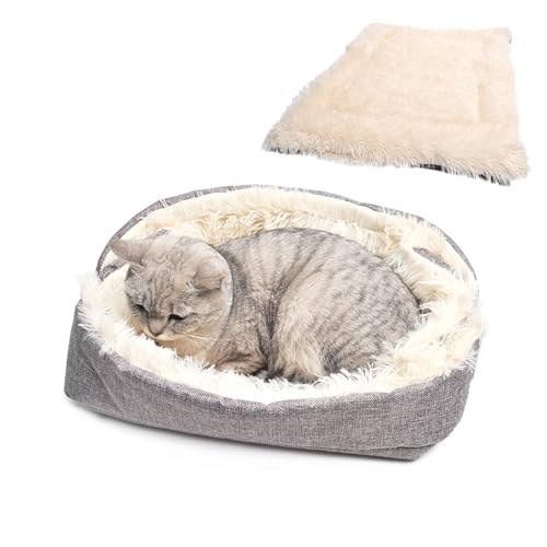 Hniuyun Katzenbett für Indoor-Katzen, faltbar, wandelbar, Katzenbett-Matte, weicher Plüsch, Herbst, Winter, Thermo-Haustierbett für Kätzchen, Welpen, Kaninchen, maschinenwaschbar von Hniuyun