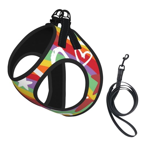 Buntes, Herz, Und, Stern, Muster, Haustiergeschirr, Verstellbares reflektierendes Hundegeschirr, Haustierleinenweste,L Buntes, Herz, Und, Stern, Muster, Haustiergeschirr, Verstellbares reflektierendes Hundegeschirr, Haustierleinenweste,L von Hnnkloy