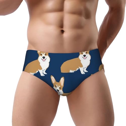 Hnnkloy Corgi Hund Haustier Welpe, Herren-Triangel-Slip, Bequeme Stretch-Unterwäsche,XL von Hnnkloy