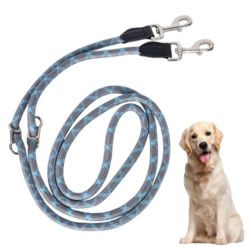 Doppelte Leinen für Hunde, Hundeleine 2.6m für Kleine Mittelgroße Hunde, Schleppleine Verstellbare mit 2 Karabiner, Robuste Nylon Doppelleine für 2 Hund - Unter 80KG, Verdickte Freihandleinen von Hnonoxy