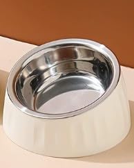 Futternapf Katze, rutschfeste Katzennapf aus Edelstahl, 15°Geneigter Erhöhter Katzen Futternapf, Wasser Fütterung Schüssel Abnehmbarer Hundenapf, Fressnapf Schüssel für Katze Hunde (Weiß) von Hnonoxy