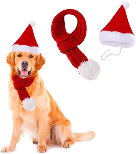 2 Stück Weihnachtskostüm für Katzen Hunde: Weihnachtsmütze und Weihnachtsschal, Weihnachtskostüme für Haustiere, Hunde weihnachtskostüm, Weihnachtsmütze Set für kleine und Mittelgroße Hunde (M) von HoGeGe