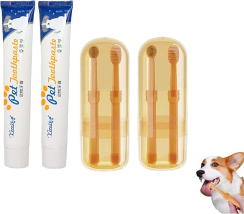 HoGeGe 2PC Zentric Dog Toothbrush, Flexibrush Pet Toothbrush with Tongue Scraper, Flexibrush Pet Toothbrush, Small Dog Toothbrush Kit, 360º Pet Toothbrush Dual Head Soft Silicone (Vanille) von HoGeGe