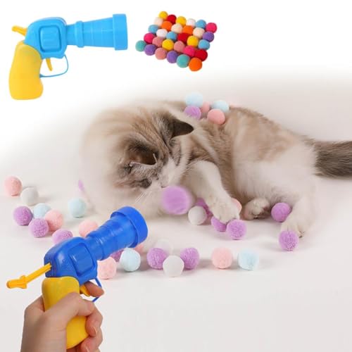 HoGeGe Plüsch-Ballschießpistole, Interaktives Launch-Training, Katzenspielzeug, Kreatives Kätzchen-Mini-Plüschball-Spielzeug, lindert Depressionen, Stretch-Plüschball-Spielzeug von HoGeGe