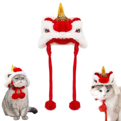 Hundepullover, Jahr des Drachen Hund Katze Hut, Chinesischer Drache Kostüm für Hunde, Chinesischer Drache Hundekostüm, Hund-Katze-Neujahrshut (Rot, S) von HoGeGe