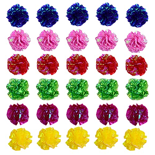 30 Stück Interaktiver Knisterbälle Katzen, Glänzend Crinkle Ball Katze, Mylar Bälle für Haustiere, Crinkle Paper Ball, Bunte Spielzeug Katze Bälle, Katzenspielzeug Knisternde Ball von HoaaiGo