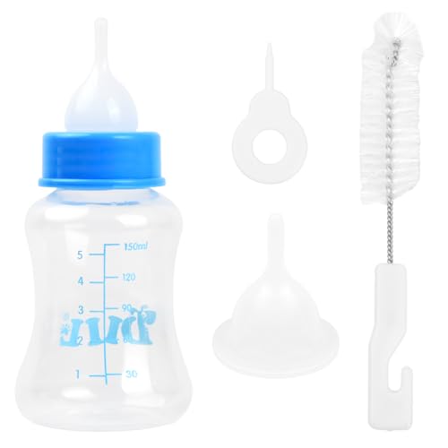 Aufzuchtflasche Welpen Hunde, Milchflasche Pet 60ml und 150ml, Silikon Kleine Babyflasche Set für Katze, Fütterungswerkzeug mit Ersatz Mini Nippel für Haustiere (Großes Blau) von HoaaiGo