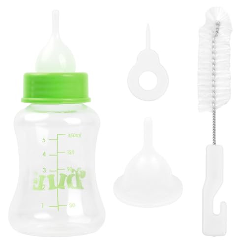 Aufzuchtflasche Welpen Hunde, Milchflasche Pet 60ml und 150ml, Silikon Kleine Babyflasche Set für Katze, Fütterungswerkzeug mit Ersatz Mini Nippel für Haustiere (Großes Grün) von HoaaiGo