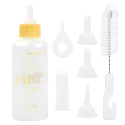 Aufzuchtflasche Welpen Hunde, Milchflasche Pet 60ml und 150ml, Silikon Kleine Babyflasche Set für Katze, Fütterungswerkzeug mit Ersatz Mini Nippel für Haustiere (Kleines Gelb) von HoaaiGo