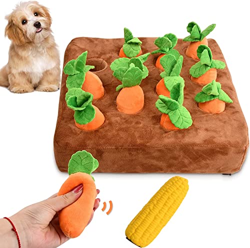 HoaaiGo Quietschende Karotten-Anreicherung Hunde-Puzzle-Spielzeug, Verstecken und Suchen Karotte Bauernhof-Spielzeug, Patch Hund Schnüffelspielzeug für kleine, mittelgroße und große Hunde HoaaiGo Quietschende Karotten-Anreicherung Hunde-Puzzle-Spielzeug, Verstecken und Suchen Karotte Bauernhof-Spielzeug, Patch Hund Schnüffelspielzeug für kleine, mittelgroße und große Hunde von HoaaiGo
